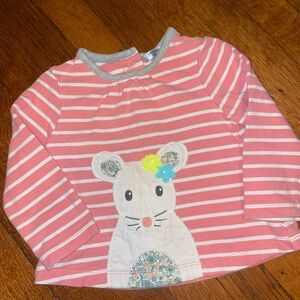 🐭 🌺. Baby Boden frilly pink striped flower mouse long sleeve shirt 100% cotton